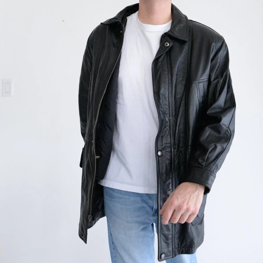 Christopher Rand Black  Leather Zip-Up – Size Medium